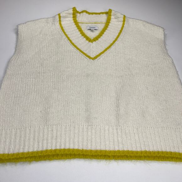 Pistola Kiran V-Neck Sweater Vest Ecru/Zest Cream/Citron Yellow Boxy Fit Size L - Picture 10 of 11